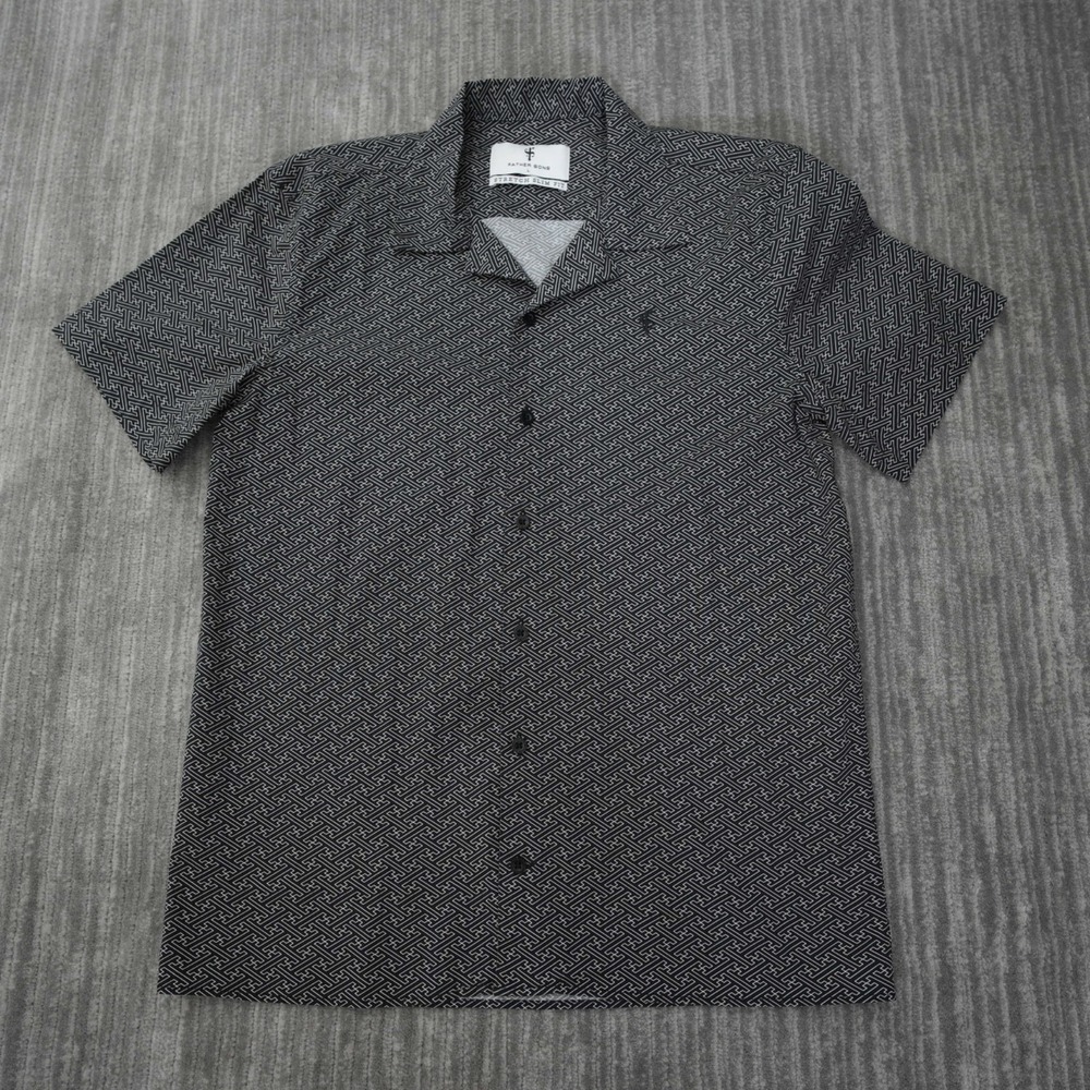 Father Sons Shirt Men Button Up Gray Short Sleeve Stretch Slim Fit Pattern Large